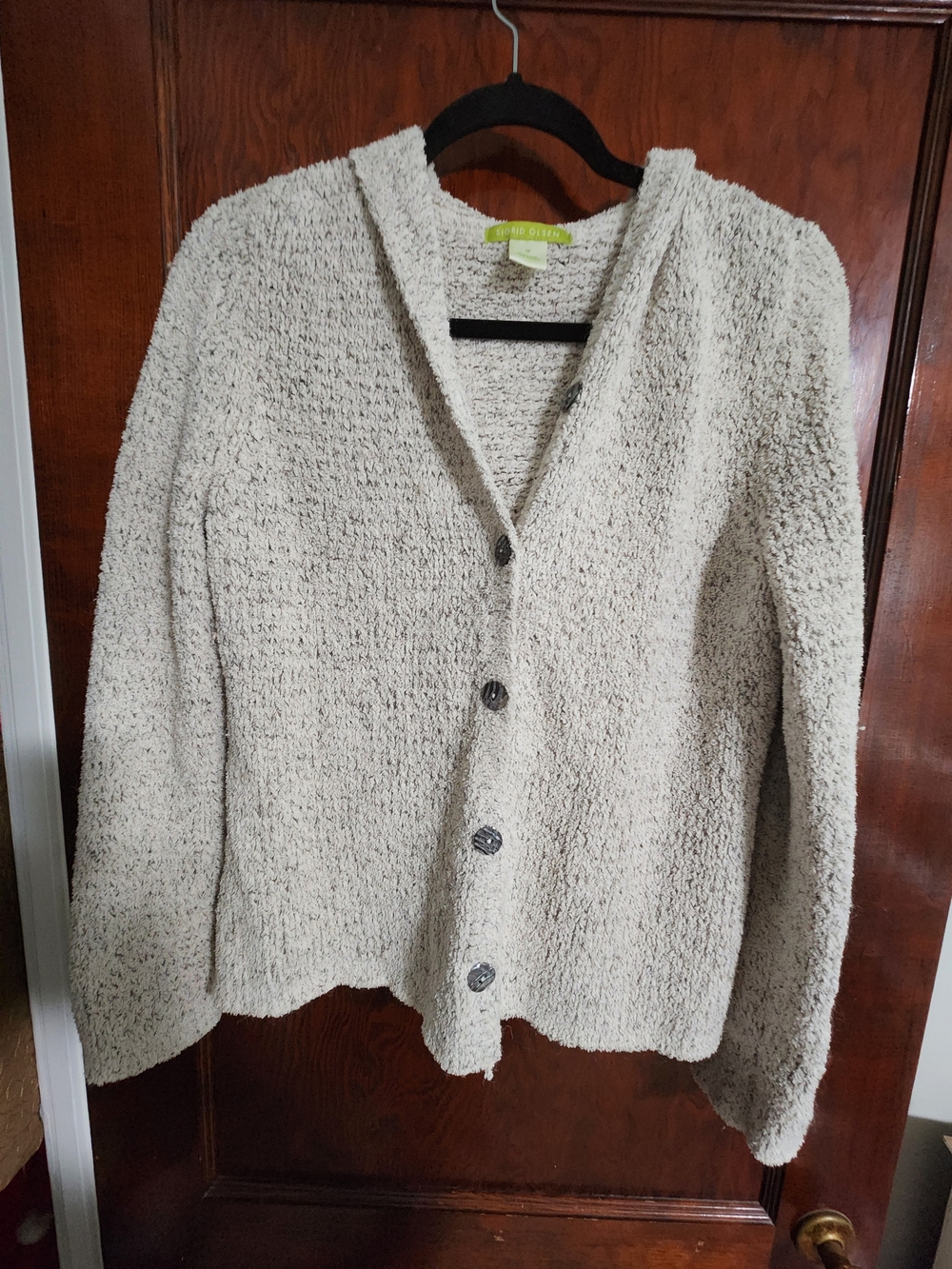 Sigrid Olsen Hooded Bouclé Cardigan Sweater Cream NWOT Size M